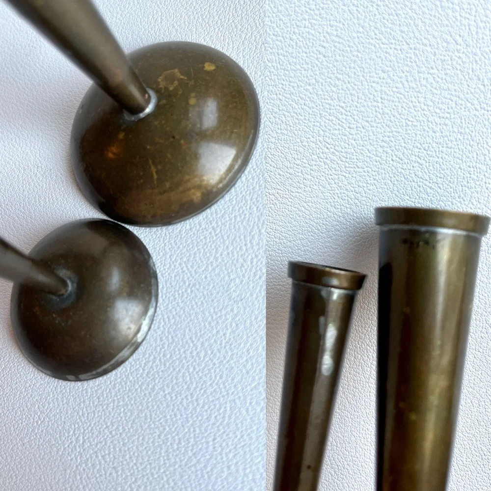 Pair of Mini Vases Mid Century Brass Candle Holders? MCM Decor Aged Patina